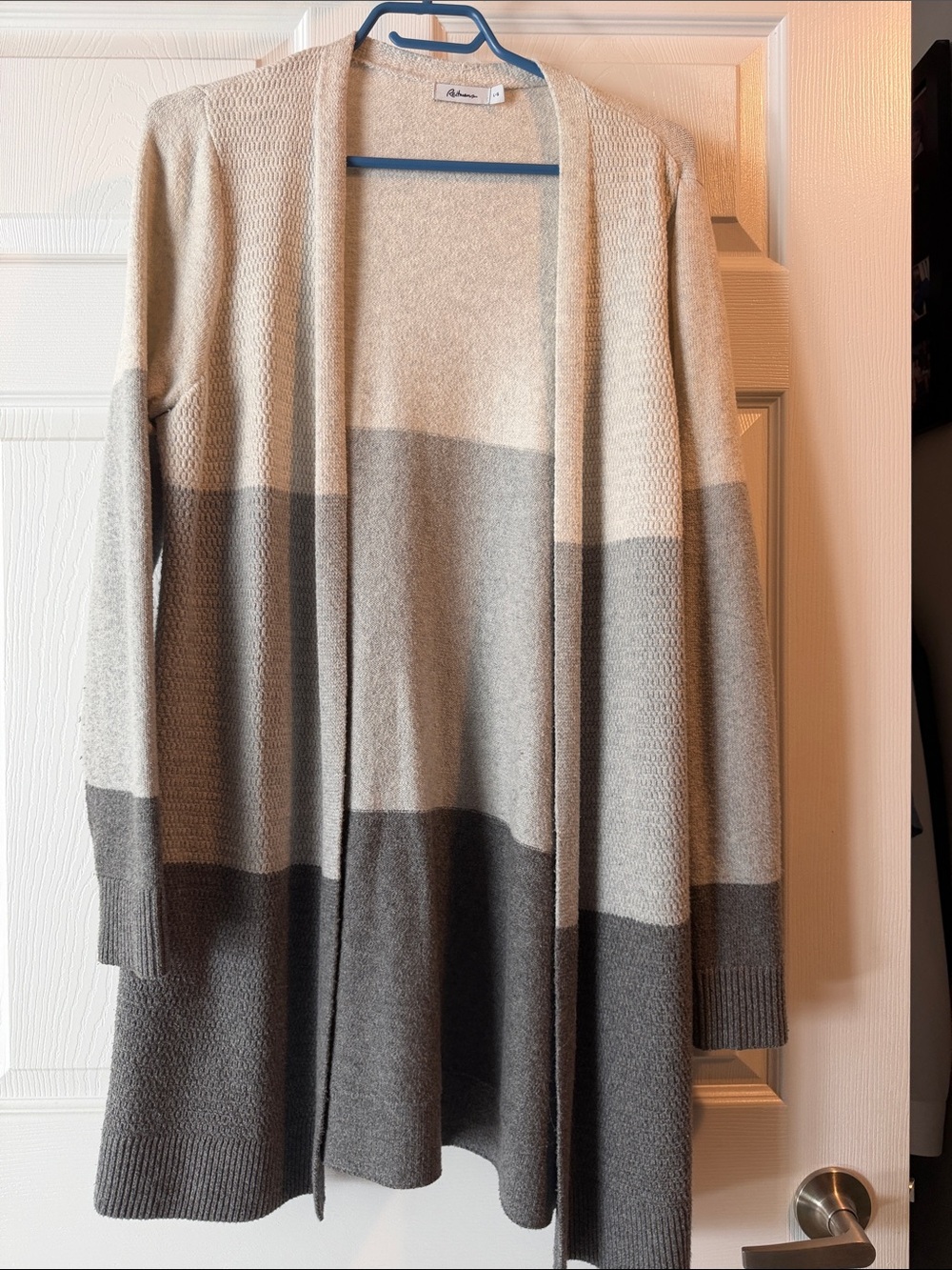 Open-Front Colorblock Cardigan in Cream & Gray Tones